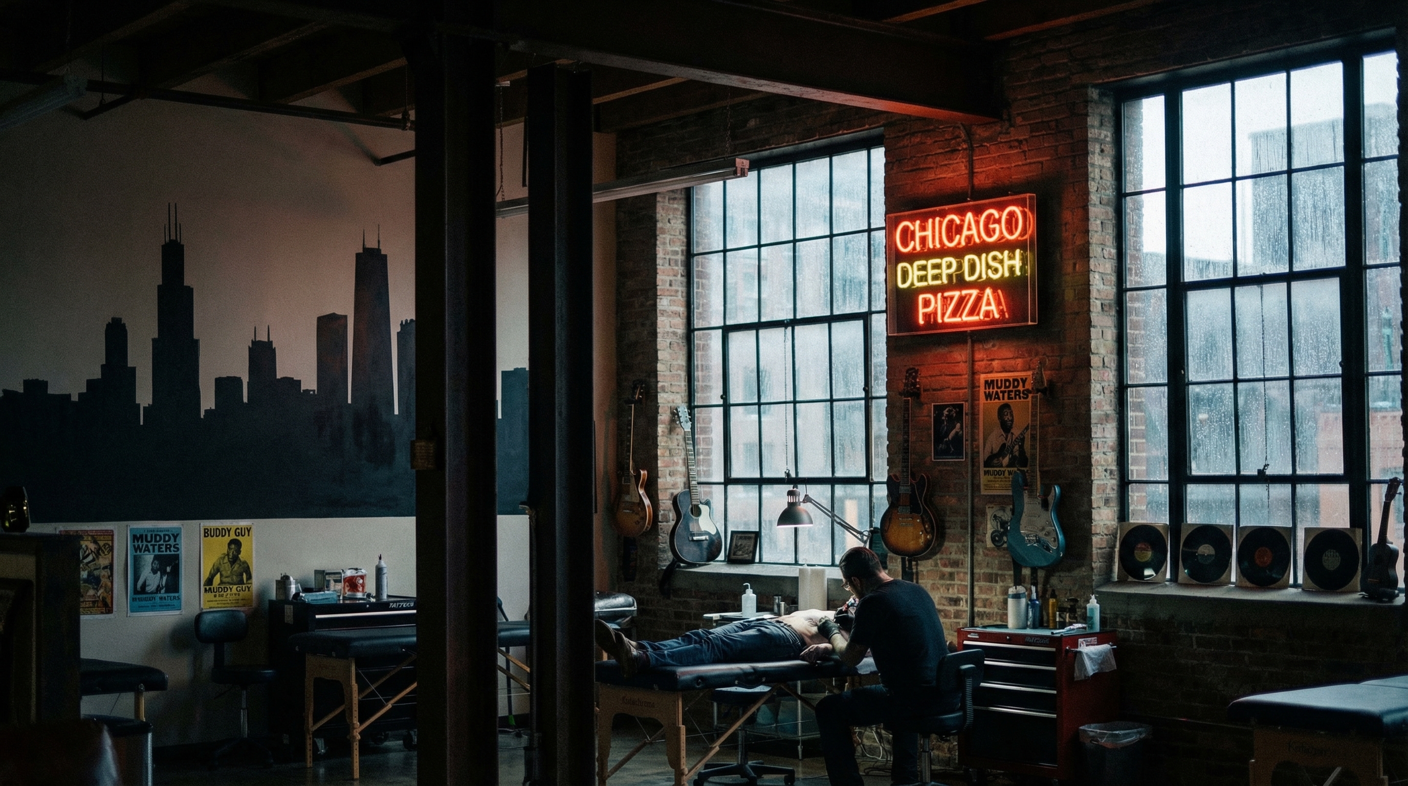 Tattoo shop interior representing Illinois