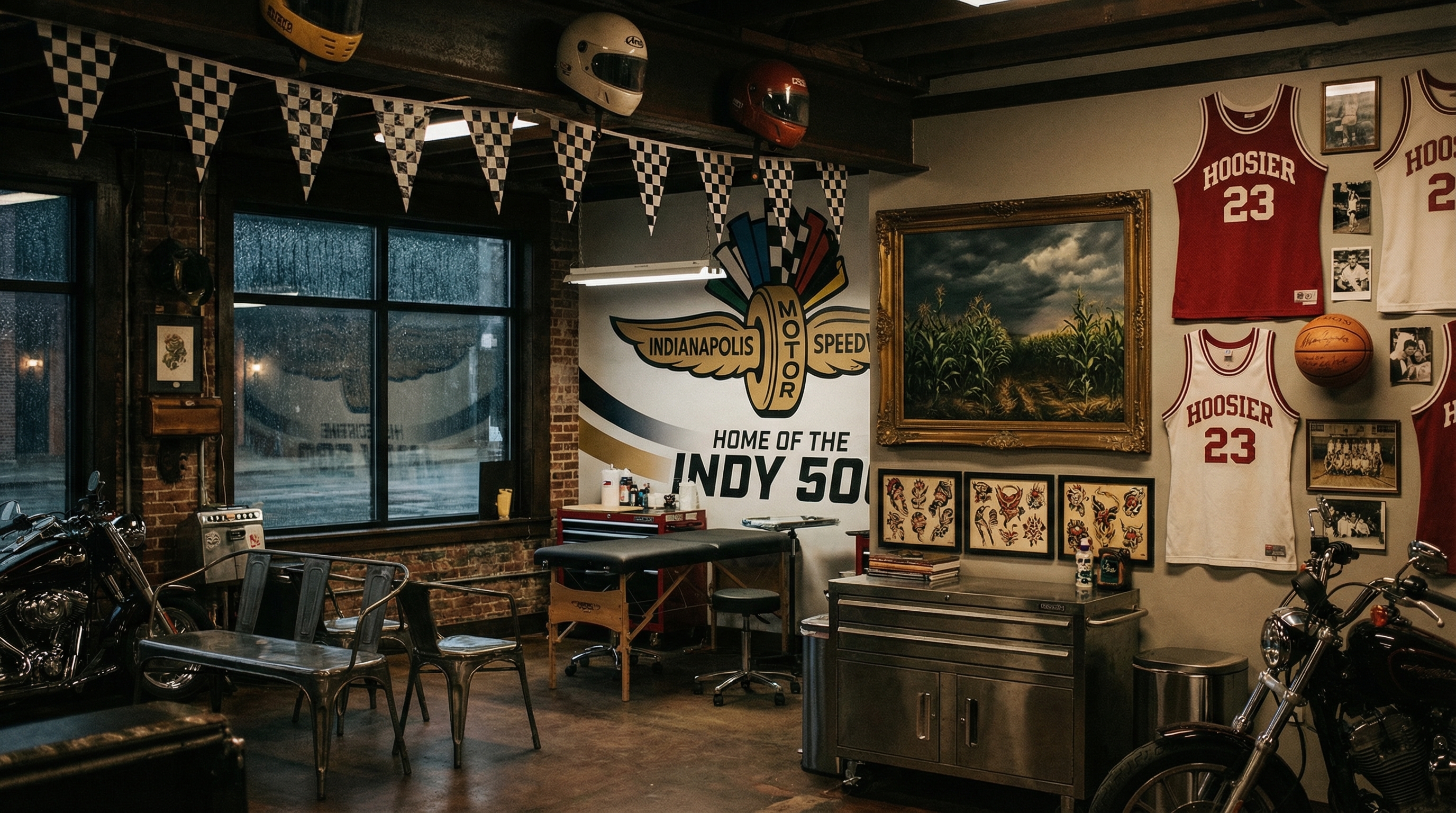 Tattoo shop interior representing Indiana