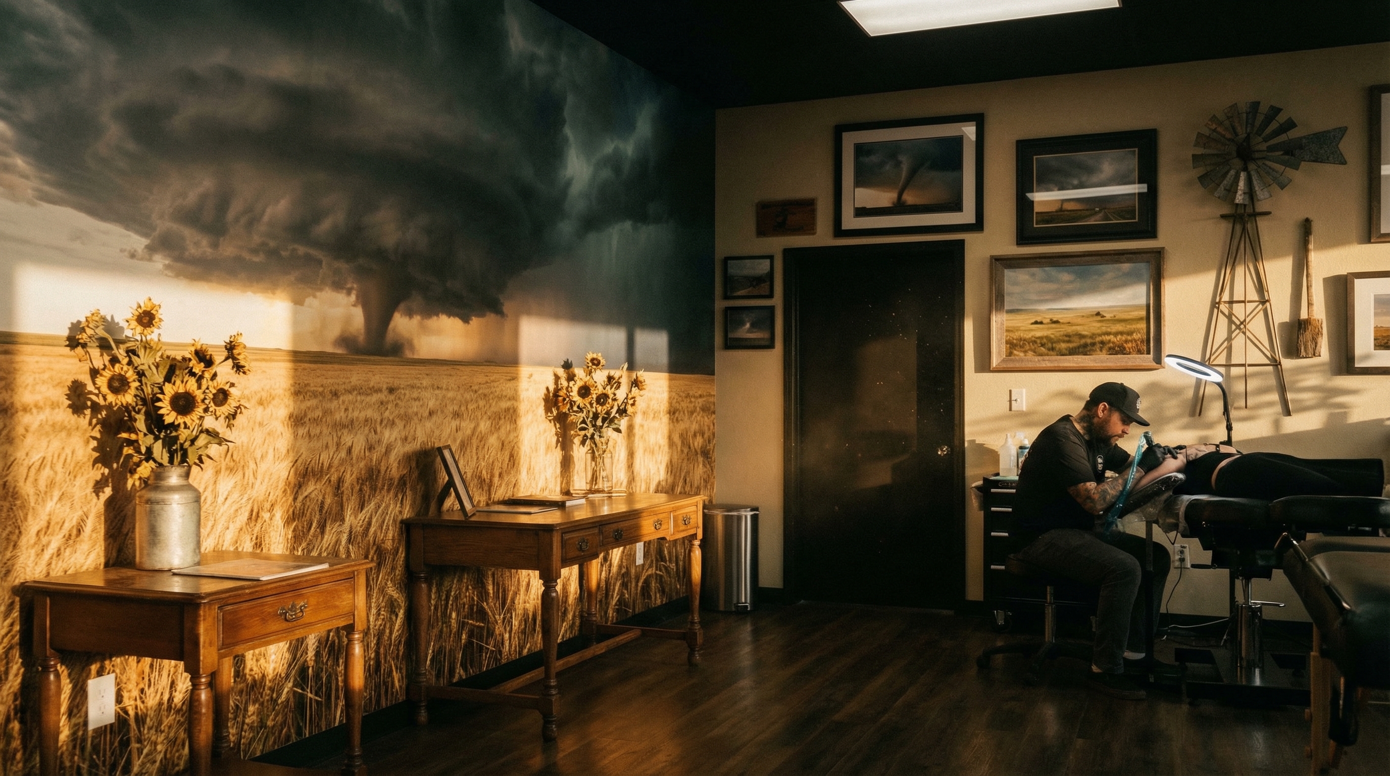 Tattoo shop interior representing Kansas