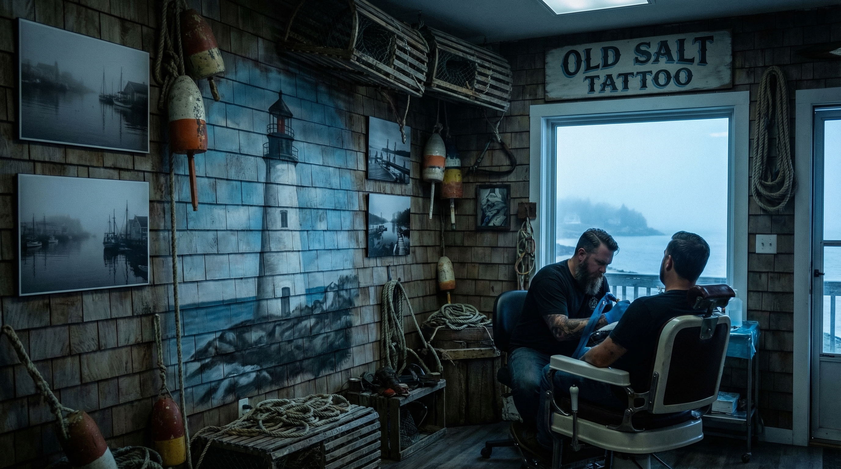 Tattoo shop interior representing Maine