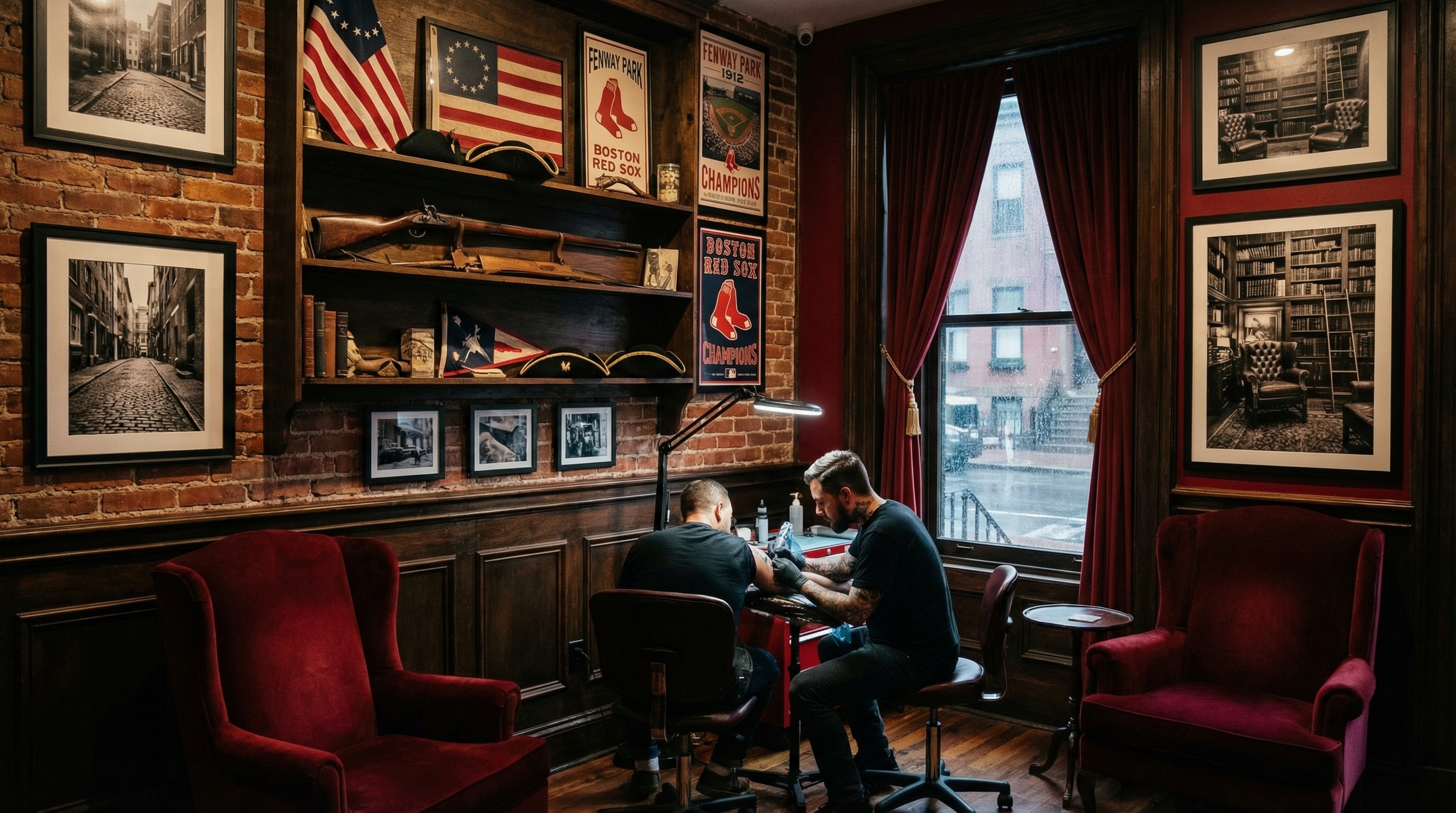Tattoo shop interior representing Massachusetts