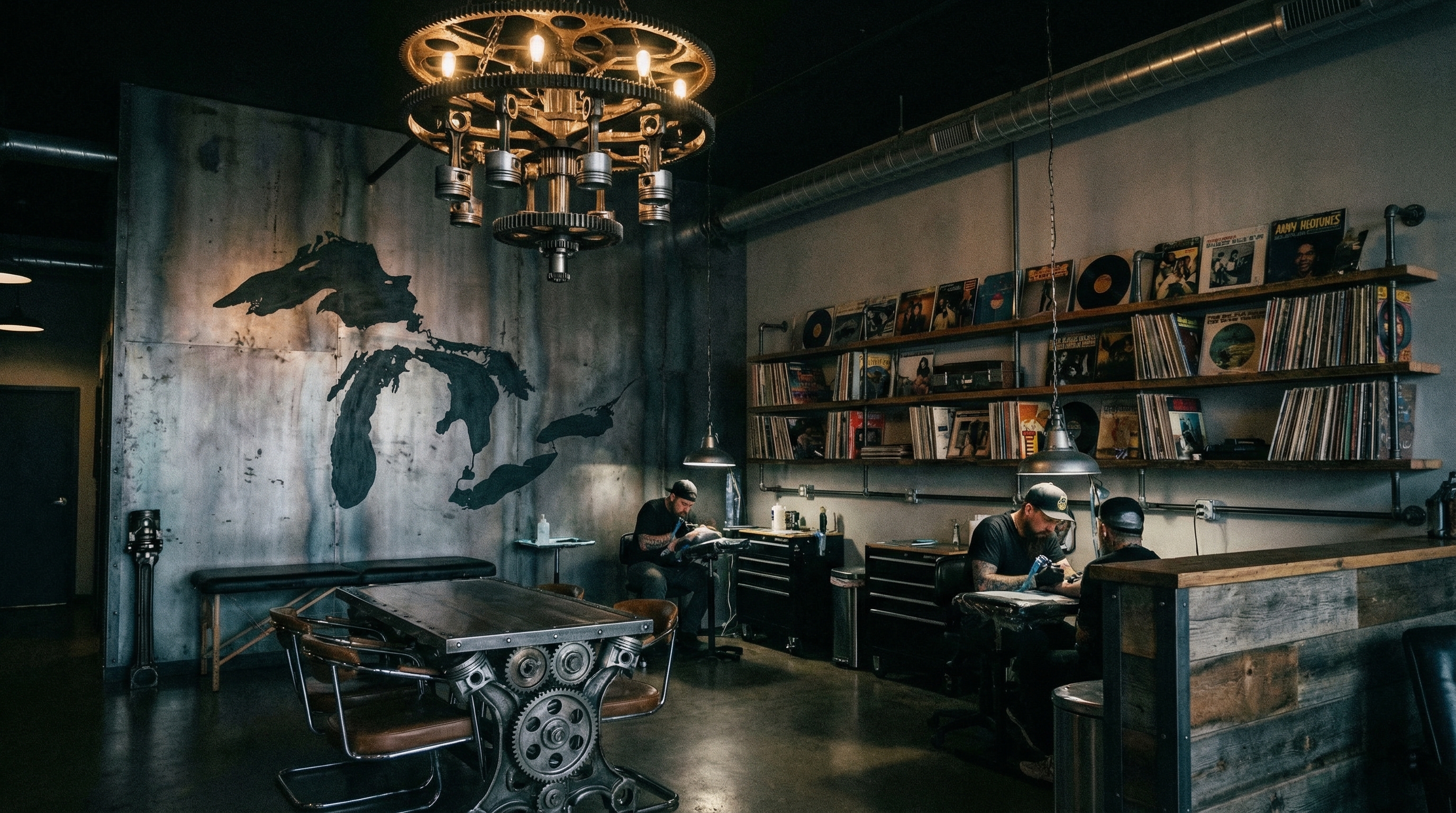 Tattoo shop interior representing Michigan
