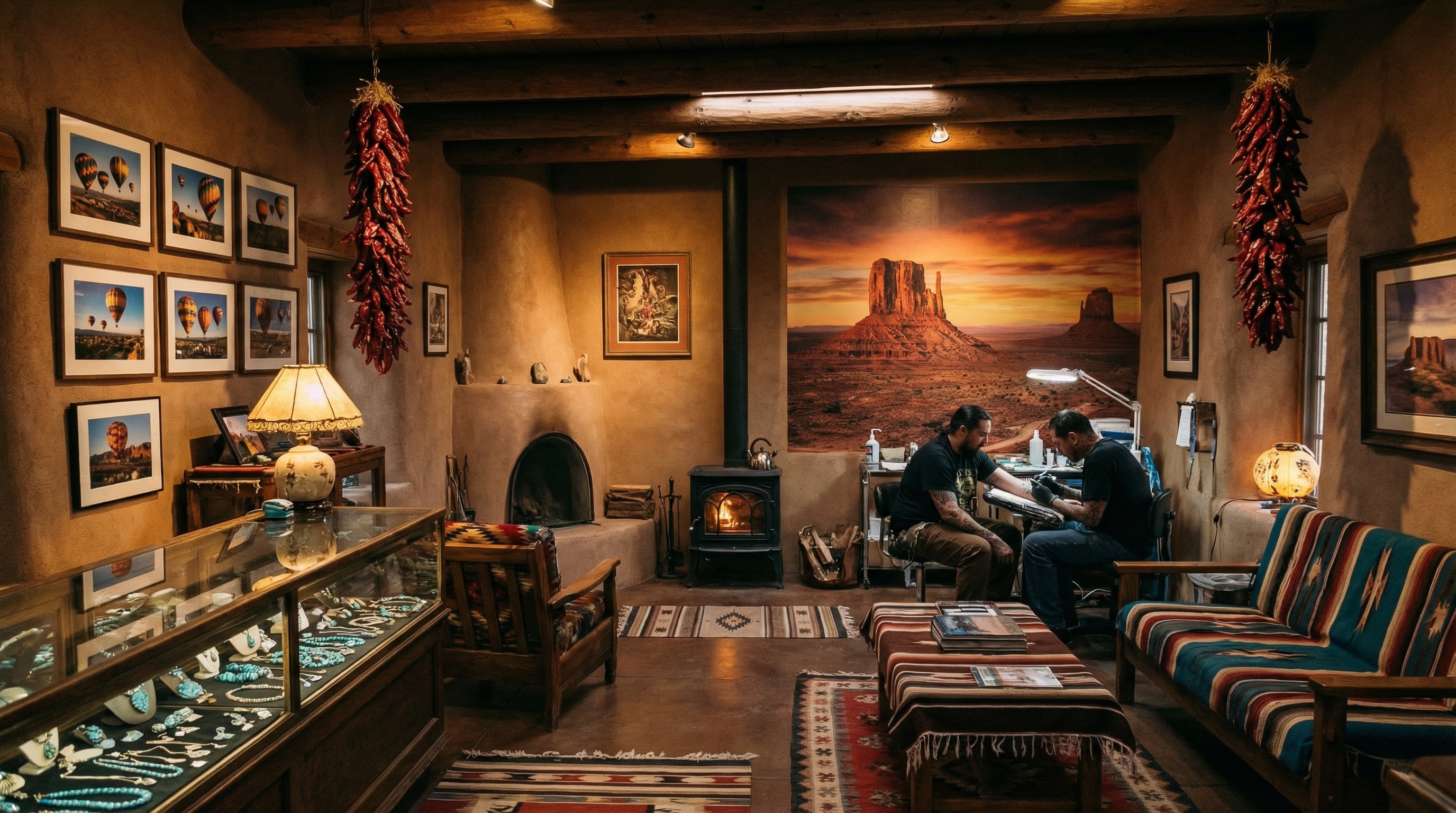 Tattoo shop interior representing New Mexico