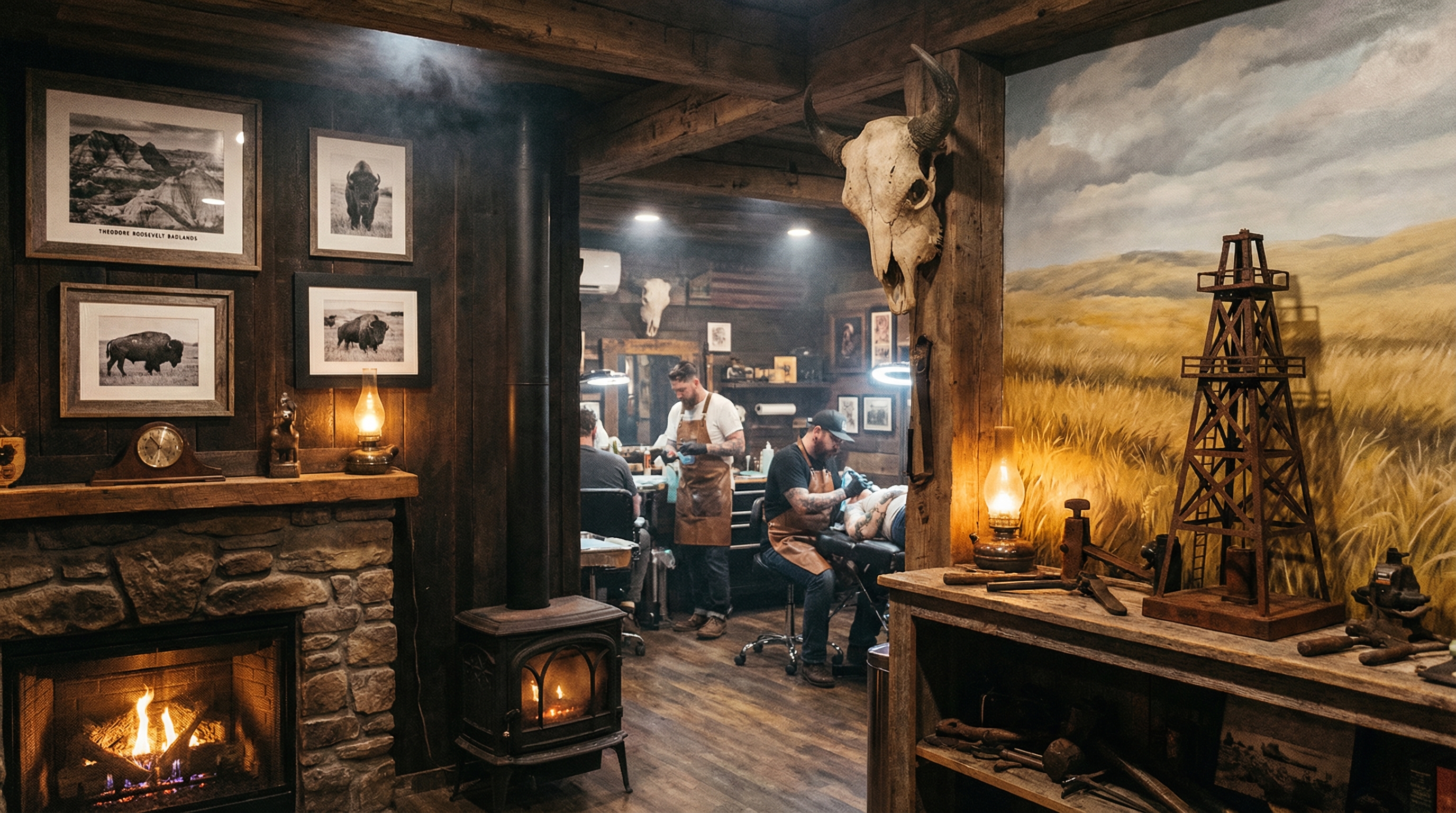 Tattoo shop interior representing North Dakota