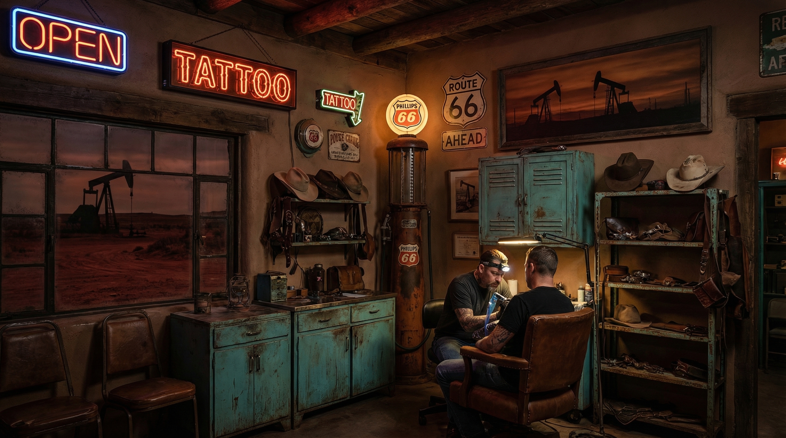 Tattoo shop interior representing Oklahoma