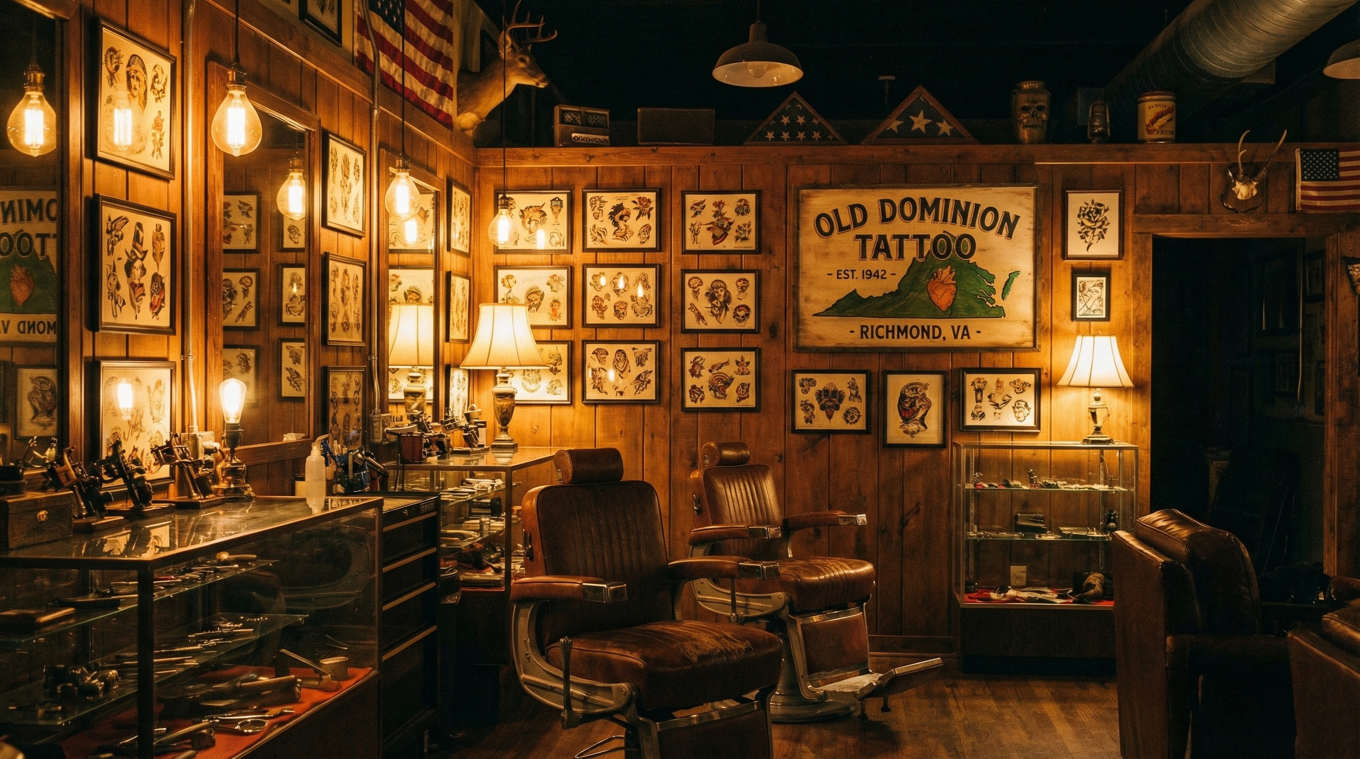 Tattoo shop interior representing Virginia