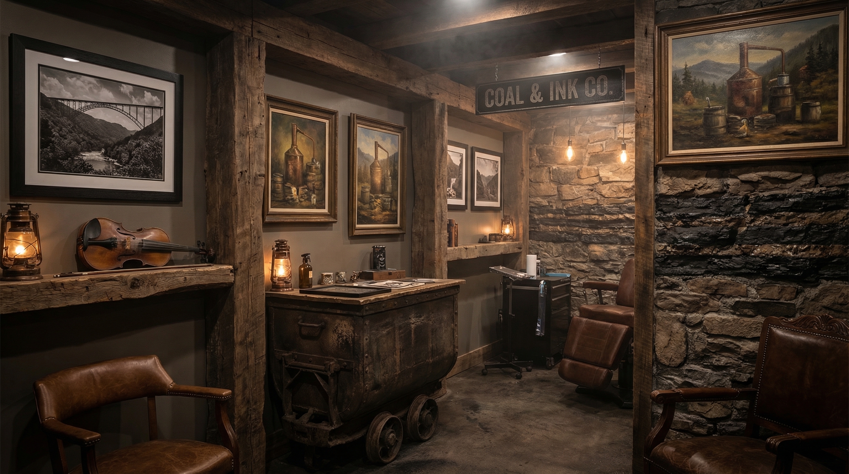 Tattoo shop interior representing West Virginia